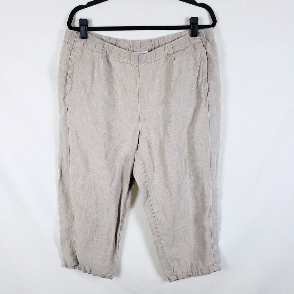 J. Jill Euro Summer Coastal Linen Capri Pants Womens L Petite Beige Lagom
